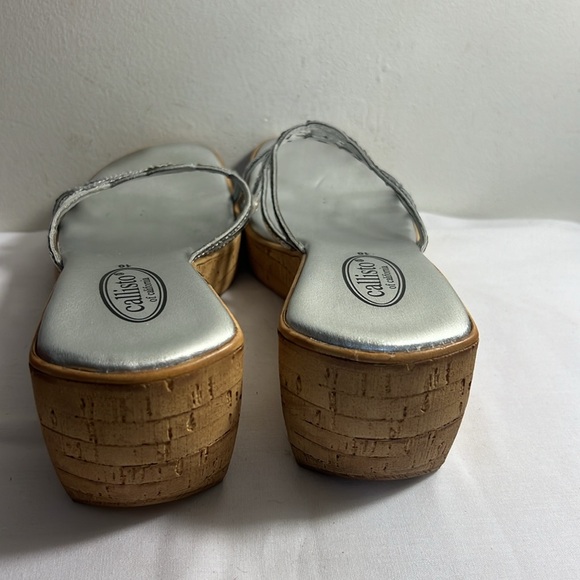 PRE0WNED CALLISTO OF CALIFORNIA SILVER WEDGE SANDALS WOMAN SIZE EUR 40 US 9.5 - Picture 5 of 7